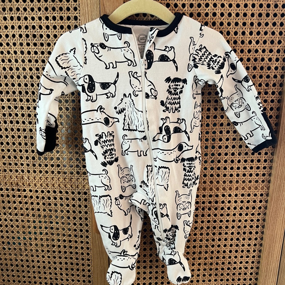 3M White & Black Dog Print Baby One-Piece Footed Pajamas